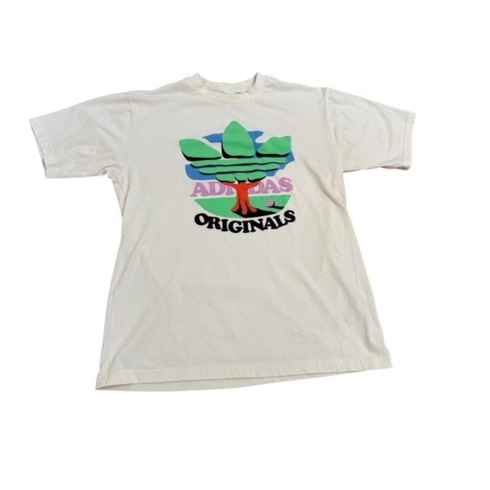 Adidas Originals Trefoil Tree Cream 100% Organic Cotton Tshirt Men Medium washed